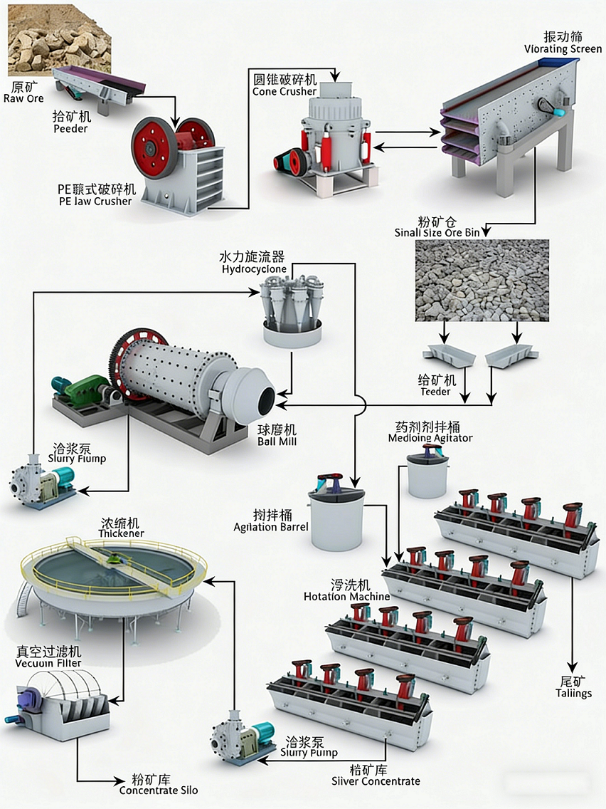 Silver ore beneficiation production line