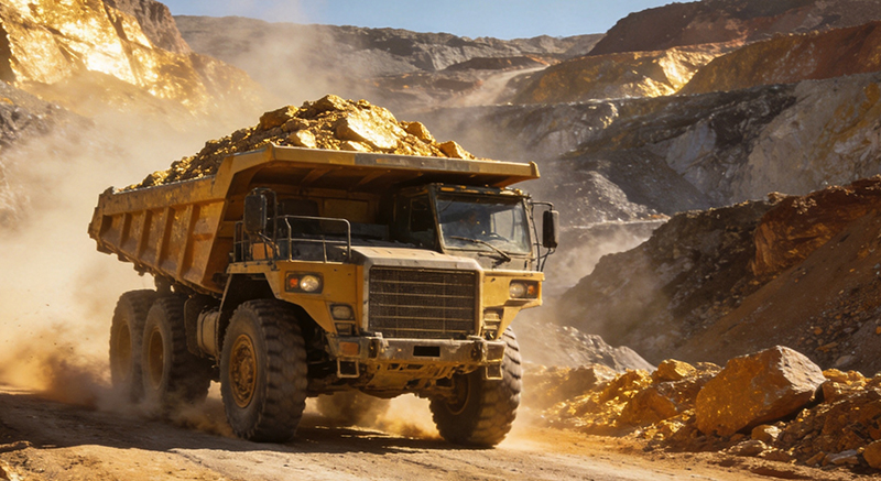 Large dump truck fully loaded with gold ore