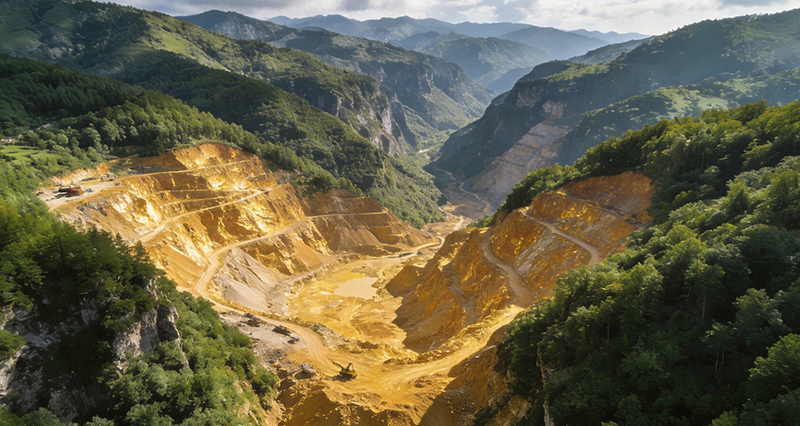 Gold Mining Site in Mountain Canyons