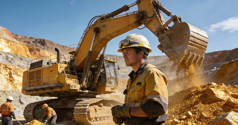 Mining workers at the gold mining site