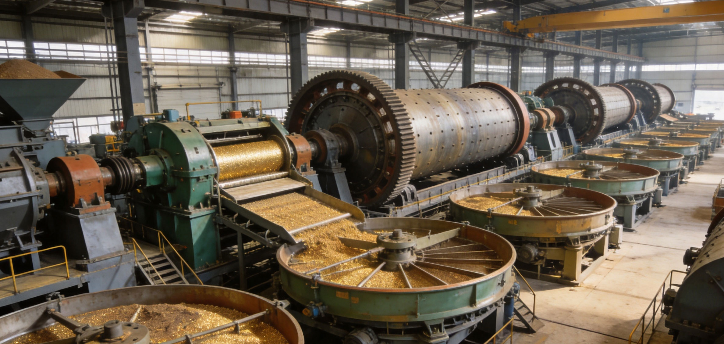 Large scale gold ore beneficiation equipment production line, specialized beneficiation equipment such as ball mills and flotation machines