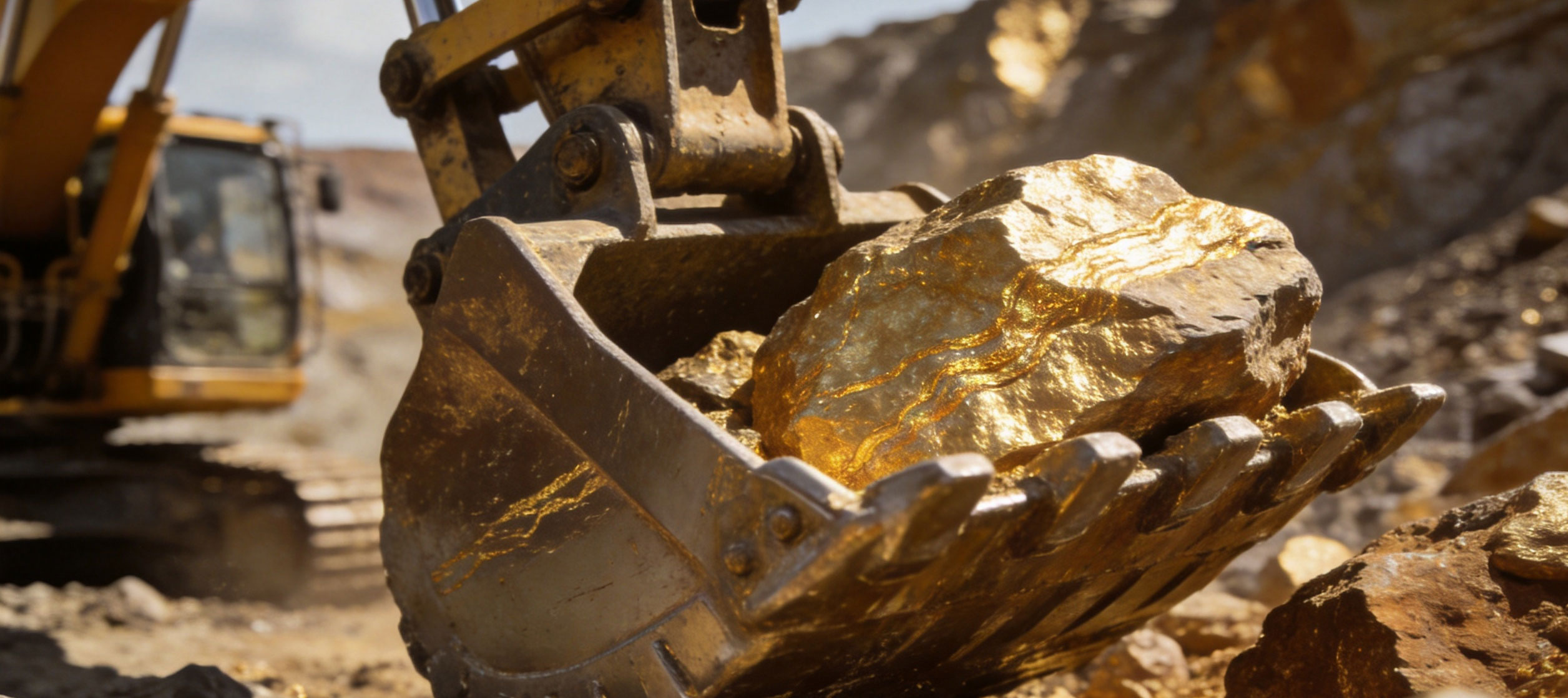 Excavators are excavating gold ore at the gold mining site