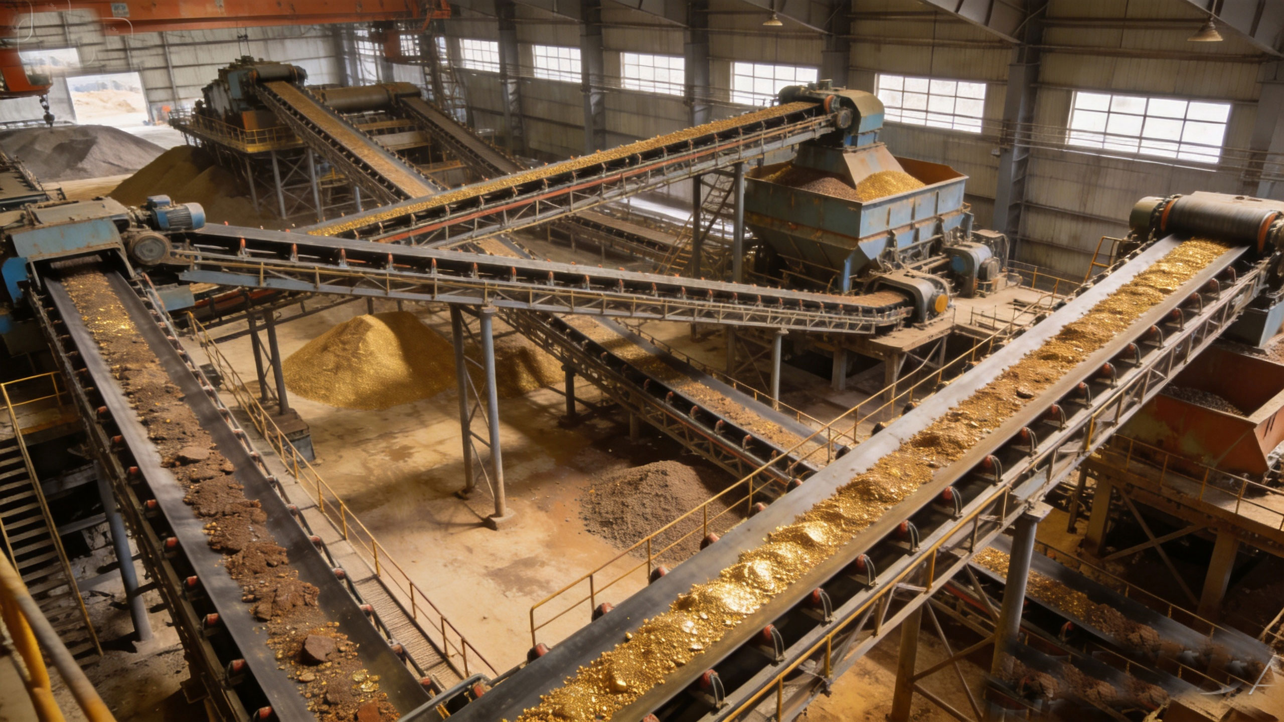 Conveyor belt system for gold ore beneficiation production line
