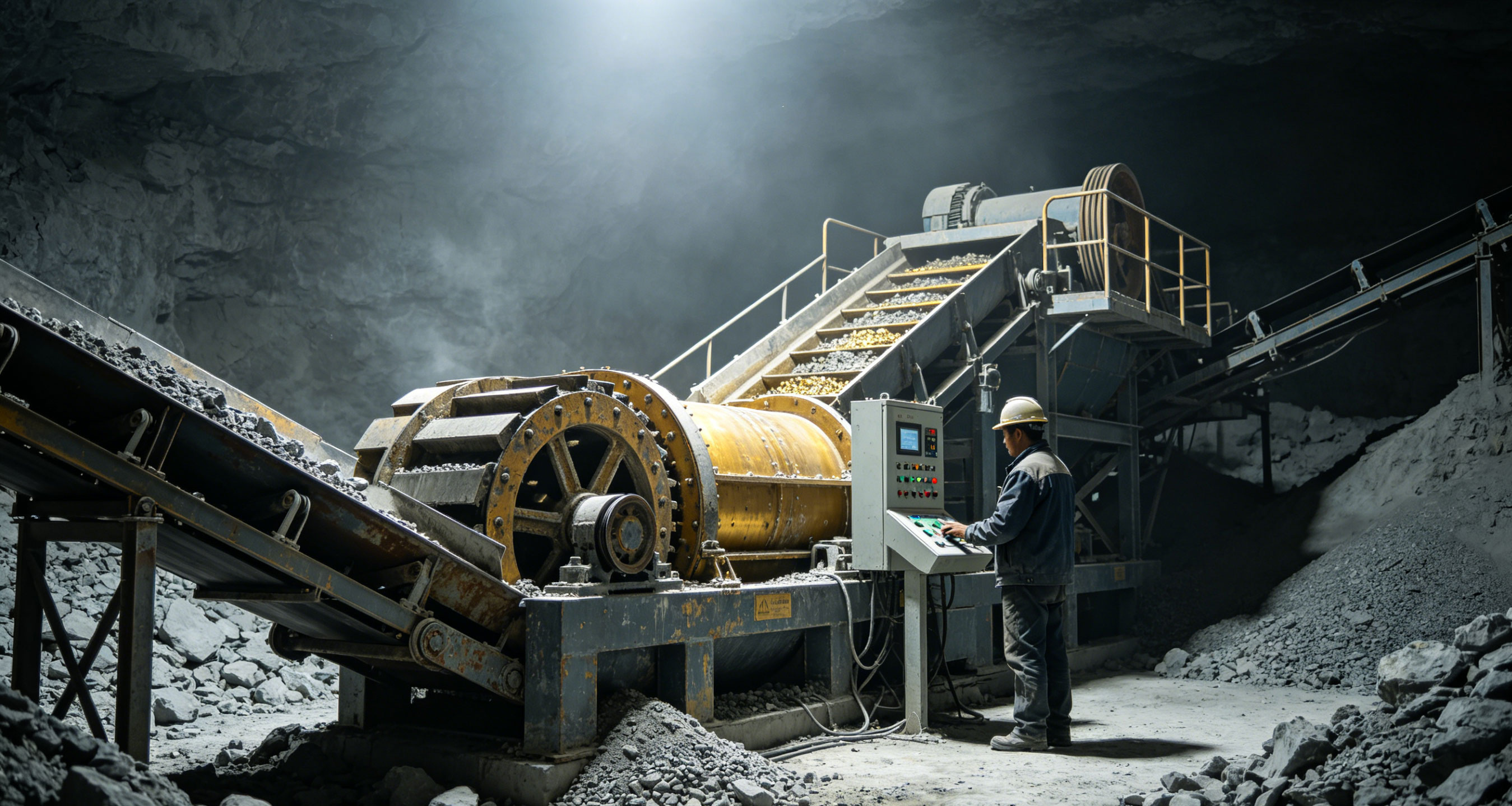 The worker is operating the ball mill
