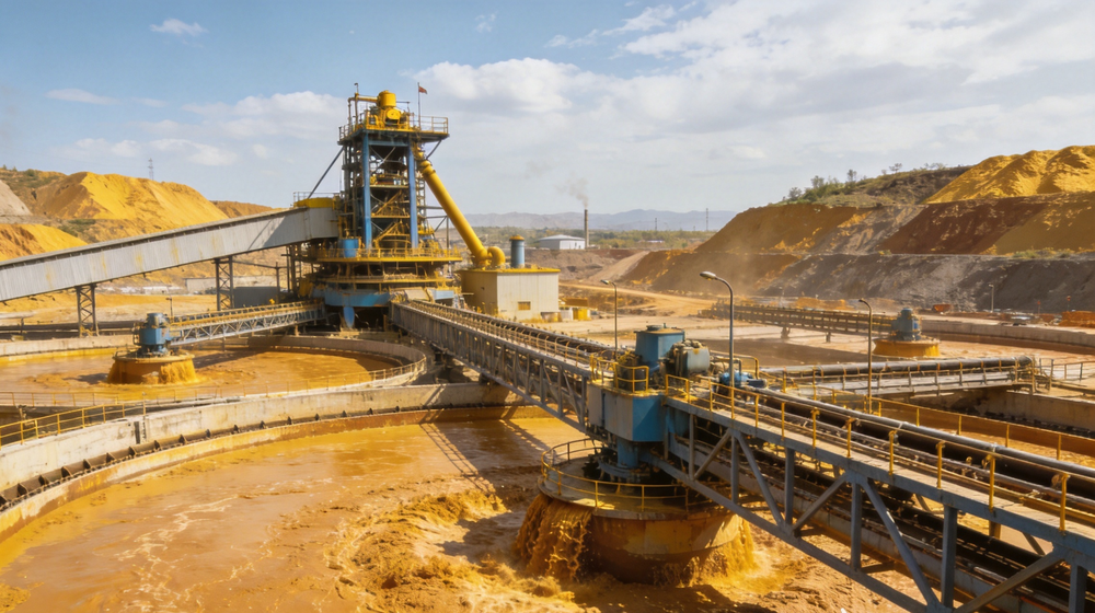 Concentrator tank, thickener equipment, and slurry concentration process scene in gold beneficiation plant