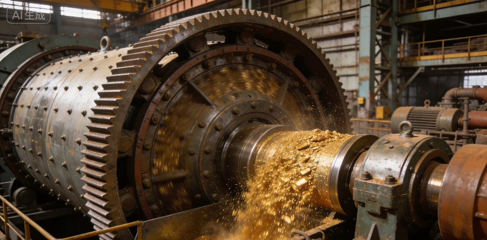 Large industrial grinding equipment in gold beneficiation plants