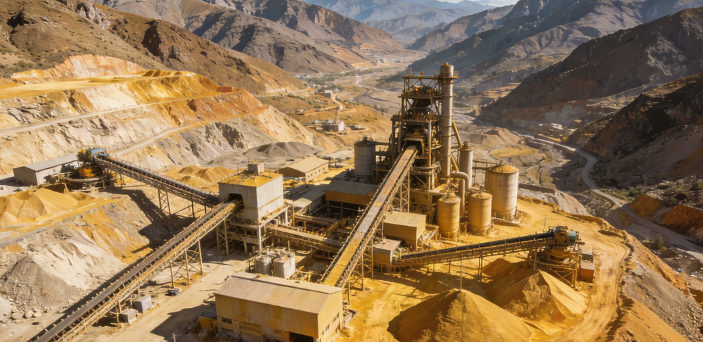 The gold beneficiation plant in the valley