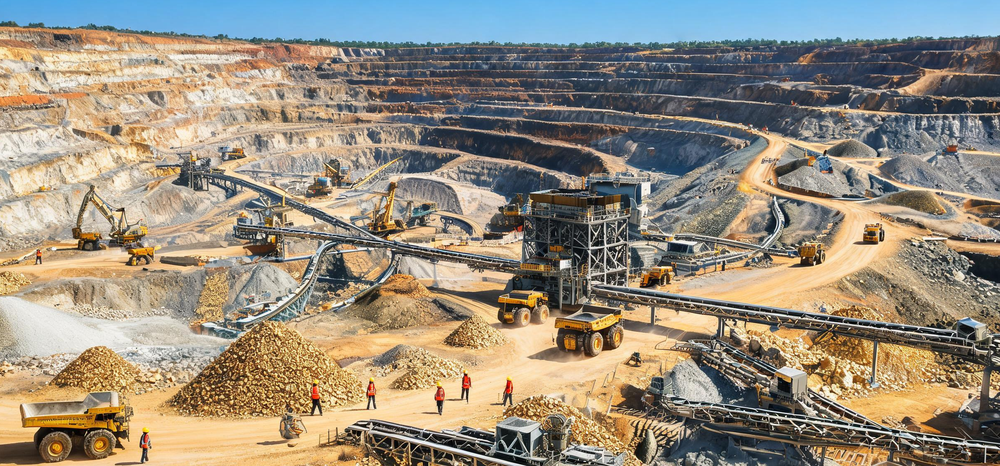 Heavy mining equipment in large gold mining areas
